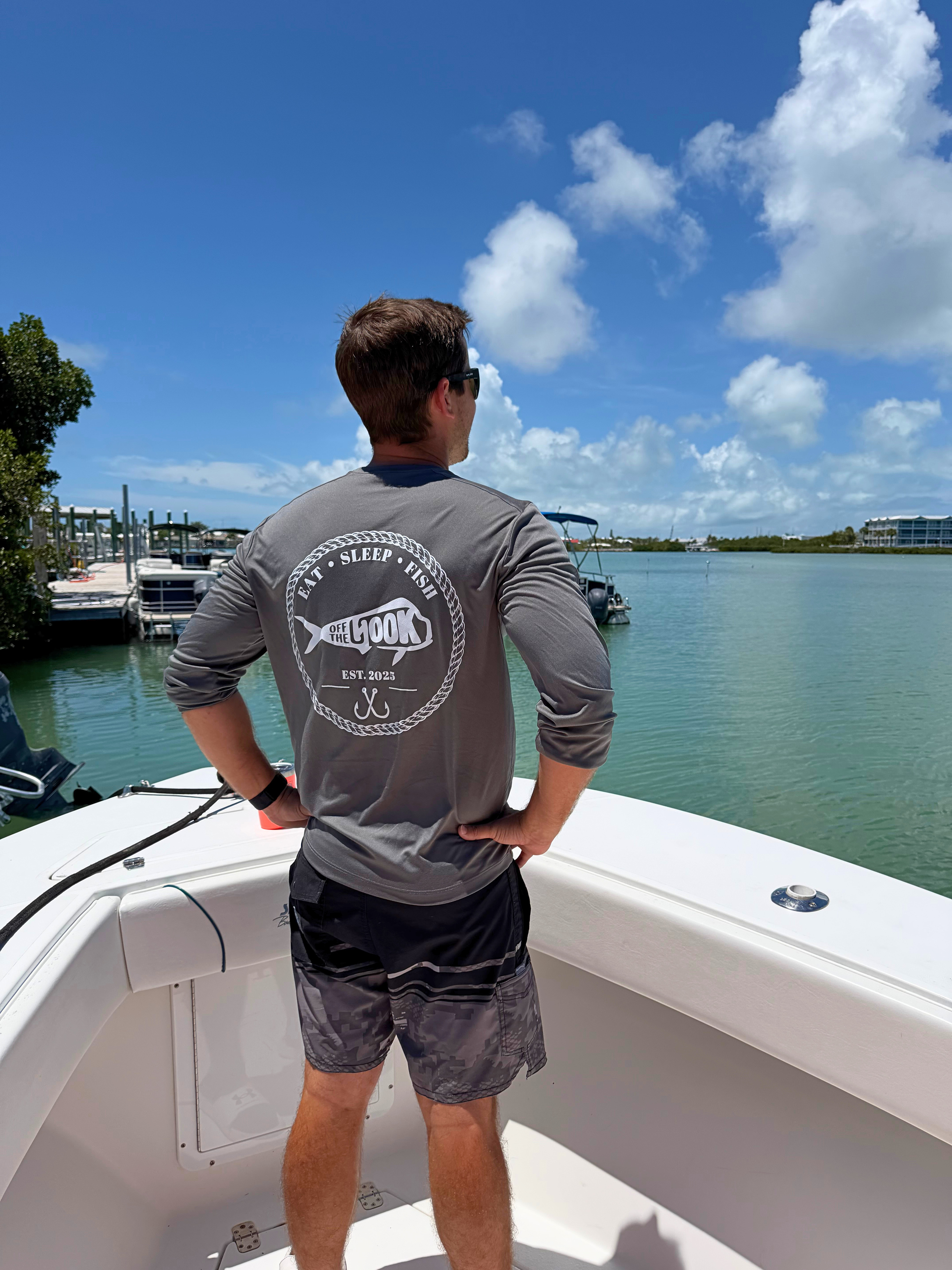 Off The Hook Eat Sleep Fish Grey UV Long Sleeve